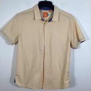 Free Planet Shirt‎ Large Button Front Peach Tropical Short Sleeve Cotton Beach